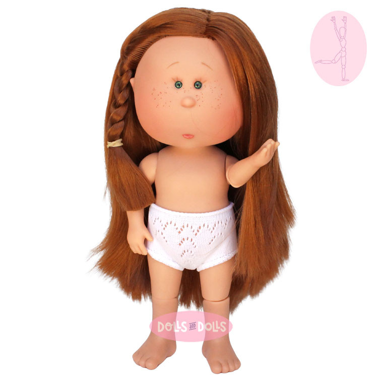 Muñeca Nines d'Onil 30 cm - Mia ARTICULADA - Mia con pelo liso pelirrojo y trenza - Sin ropa