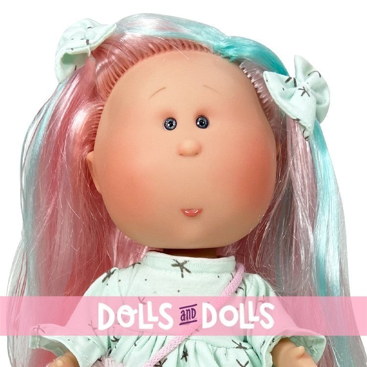 Muñeca Nines d'Onil 30 cm - Mia ARTICULADA - con pelo rosa y mechas azules con vestido estrellas