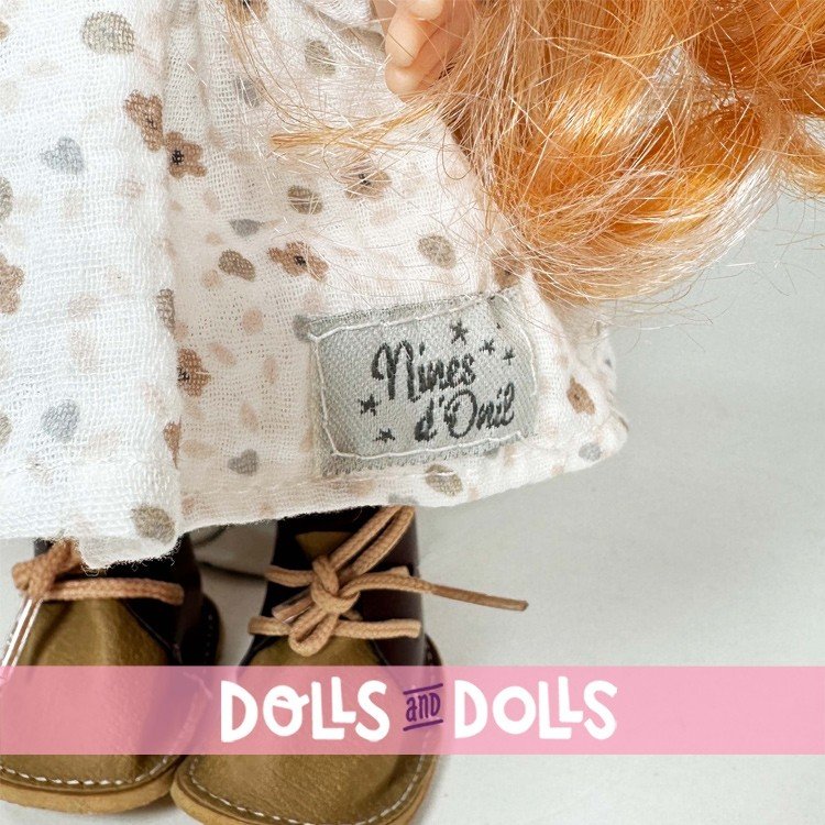 Muñeca Nines d'Onil 30 cm - Mia con pelo naranja con vestido estampado y gorro