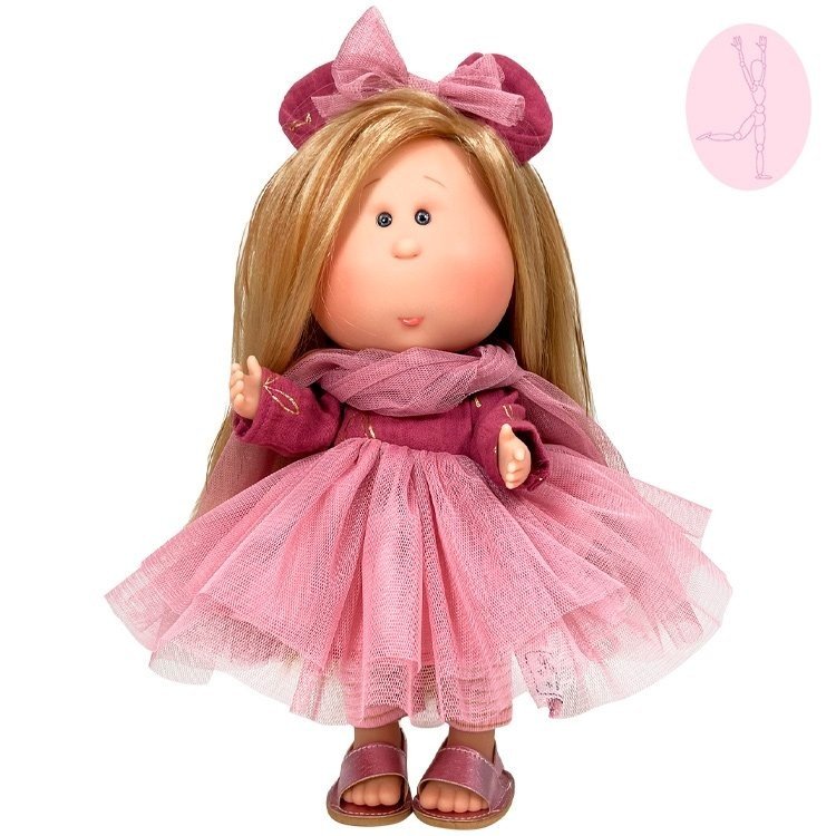 Muñeca Nines d'Onil 30 cm - Mia ARTICULADA - rubia con vestido rosa de tul