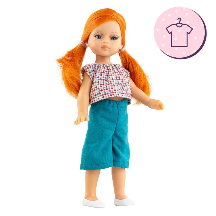 Ropa para muñecas Paola Reina 21 cm - Las Miniamigas - Sandra - Camiseta de colores y pantalones turquesa
