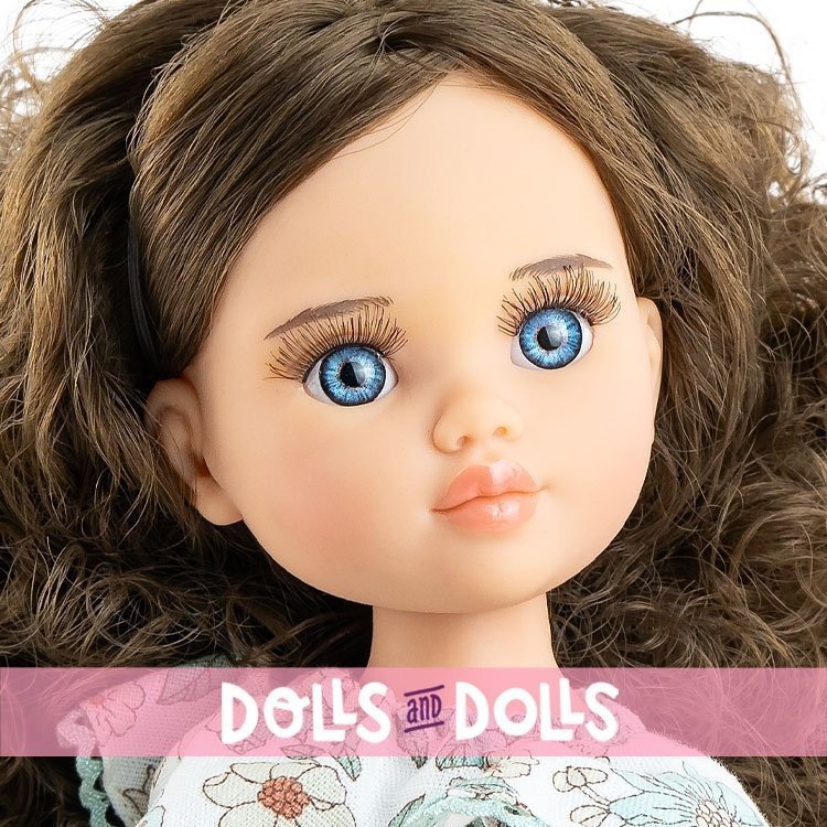 Muñeca Paola Reina 32 cm - Las Amigas - Carmen con camiseta de flores turquesa y pantalón a rayas turquesa