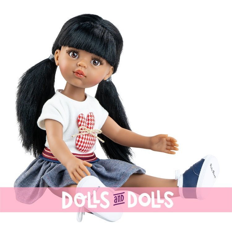 Muñeca Paola Reina 32 cm - Las Amigas - Caya con camiseta de conejito y falda vaquera