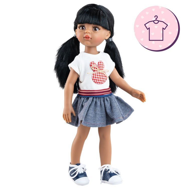 Ropa para muñecas Paola Reina 32 cm - Las Amigas - Caya - Camiseta de conejito y falda vaquera