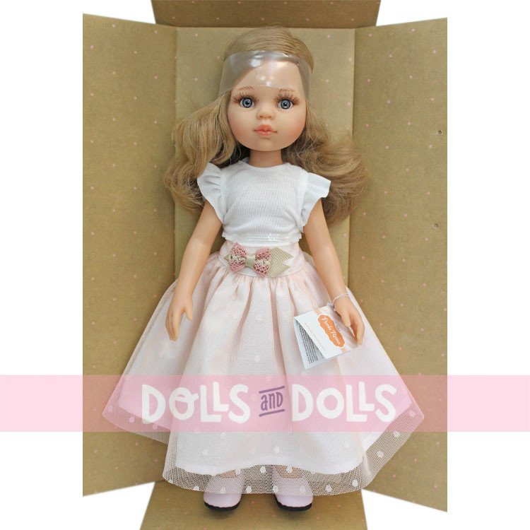 Muñeca Paola Reina 32 cm - Las Amigas - Ana con vestido blanco-rosa con lunares
