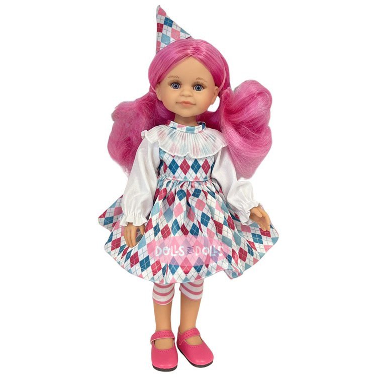 Muñeca Paola Reina 32 cm - Las Amigas - Cleo Arlequín con pelo rosa Serie Limitada con vestido adicional