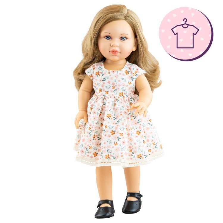 Ropa para muñecas Paola Reina 45 cm - Soy Tú - Audrey - Vestido de flores naranjas
