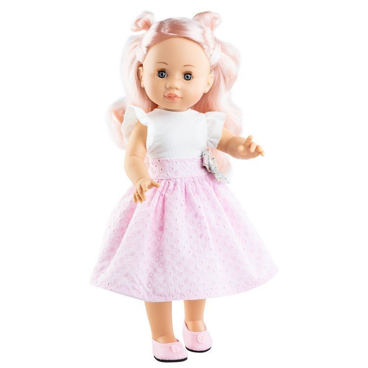 Muñeca Paola Reina 45 cm - Soy tú - Belén con vestido blanco-rosa