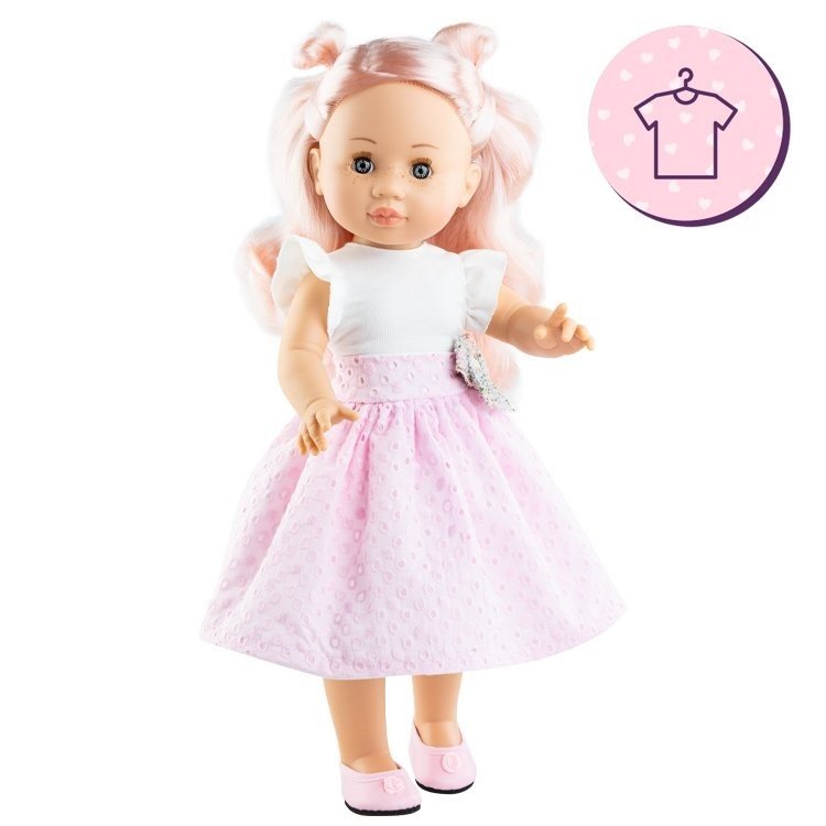 Ropa para muñecas Paola Reina 45 cm - Soy Tú - Belén - Vestido blanco-rosa