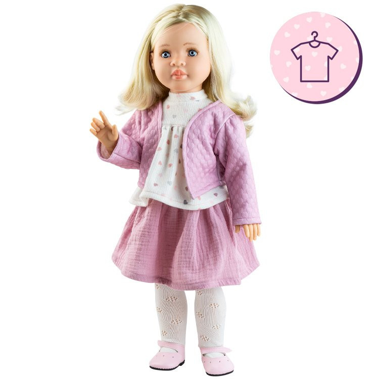 Ropa para muñecas Paola Reina 60 cm - Las Reinas - Alma - Suéter de corazones, chaqueta rosa y falda rosa