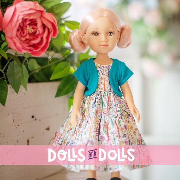 Muñeca Reina del Norte 32 cm - Rosalía con vestido estampado floral y chaleco azul