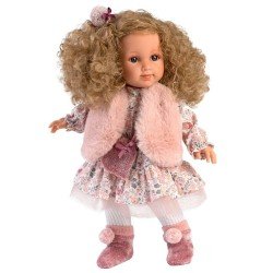 Muñeca Llorens 35 cm - Elena con vestido de flores y chaleco rosa