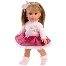 Muñeca Llorens 35 cm - Elena con suéter rosa y falda fucsia