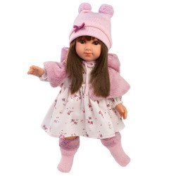 Muñeca Llorens 35 cm - Sara con vestido de flores rosas y capa