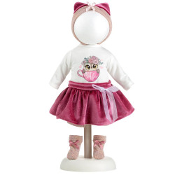 Ropa para Muñecas Llorens 40 cm - Camiseta con dibujo de búho y falda fucsia