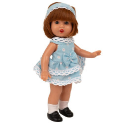 Muñeca Mini Mariquita Pérez 21 cm - Vestido celeste de flores - Pelirroja