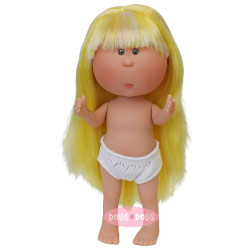 Muñeca Nines d'Onil 23 cm - Little Mia con pelo amarillo liso con mechas y con flequillo - Sin ropa