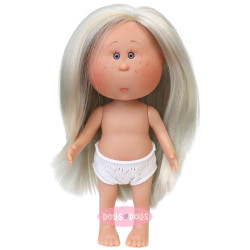 Muñeca Nines d'Onil 23 cm - Little Mia con pelo gris liso con mechas y ojos morados - Sin ropa