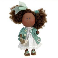Muñeca Nines d'Onil 30 cm - Mia afroamericana con pelo rizado con conjunto verde mar