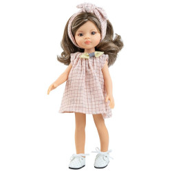 Muñeca Paola Reina 32 cm - Las Amigas - Sofía con vestido rosa a cuadros