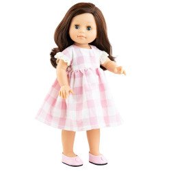 Muñeca Paola Reina 45 cm - Soy tú - Emily con vestido de cuadros rosa