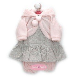 Ropa para muñecos Antonio Juan 52 cm - Colección Mi Primer Reborn - Vestido de flores gris con chaqueta y pantalones rosas