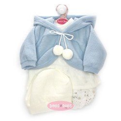 Ropa para muñecos Antonio Juan 52 cm - Colección Mi Primer Reborn - Vestido blanco con chaqueta celeste y gorro blanco