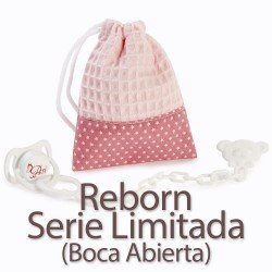 Complementos para muñecas Así Reborn y Serie Limitada (boca abierta) - Chupete y bolsa rosa con estrellas blancas
