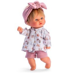 Muñeca Así 20 cm - Bomboncín niña con camisa de caracoles, pantalón corto y diadema rosa