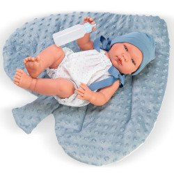 Muñeco Así 43 cm - Pablo con conjunto pelele plumeti y cojín hoja
