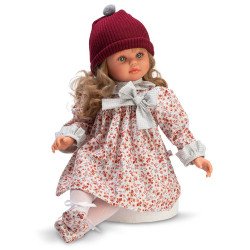Muñeca Así 57 cm - Pepa con vestido de flores y gorro de lana granate