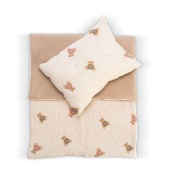 Complementos muñecas Así - Así Dreams - Colección Teddy musa camel - Set de edredón y almohada 56x31 cm