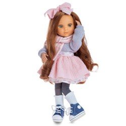 Muñeca Berjuan 35 cm - Luxury Dolls - Eva articulada pelirroja con falda bambola rosa y jersey de lana gris