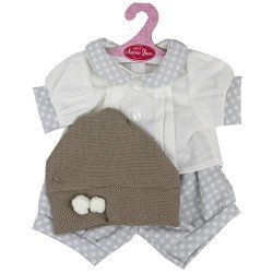 Ropa para muñecos Antonio Juan 40-42 cm - Conjunto beige de cuadros blancos con gorro