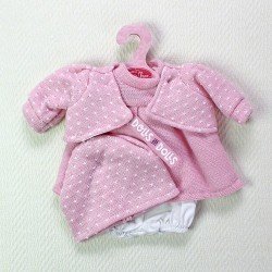 Ropa para muñecas Antonio Juan 33-34 cm - Vestido de punto rosa moteado en blanco con chaqueta y gorro 