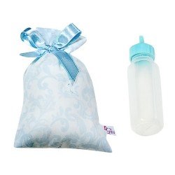 Complementos muñecas Así - Bolsita portabiberón cachemir celeste con biberón