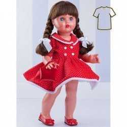 Ropa para muñeca Mariquita Pérez 50 cm - Vestido rojo con topos blancos