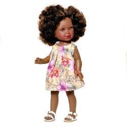 Muñeca Vestida de Azul 33 cm - Paulina negra con vestido de flores