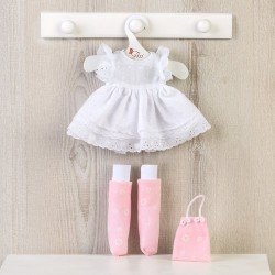Ropa para Muñecas Así 40 cm - Vestido blanco, calentadores, botas de tela y bolso rosa para muñeca Sabrina