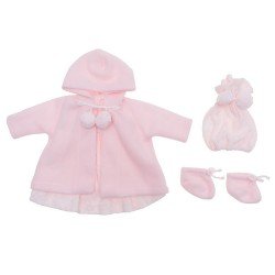 Ropa para Muñecas Así 46 cm - Vestido de punto rosa con trenca, gorro y peúcos para muñeca Leo