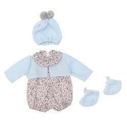 Ropa para Muñecas Así 46 cm - Pelele con flores grises, chaqueta celeste, gorro y peúcos para muñeco Leo