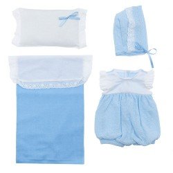Ropa para Muñecas Así 43 cm - Pelele blanco y celeste, con gorrito, y set de cuna para muñeco Pablo