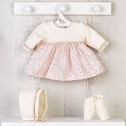 Ropa para Muñecas Así 43 cm - Vestido beige de flores rosa con gorro y peúcos para muñeca María
