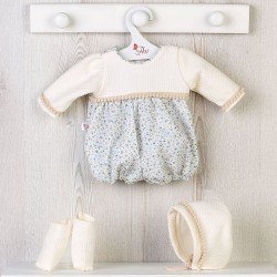 Ropa para Muñecas Así 43 cm - Conjunto beige de flores azules con gorro y peúcos para muñeco Pablo
