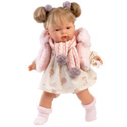 Muñeca Llorens 38 cm - Joelle Llorona con vestido de globos y bufanda multicolor