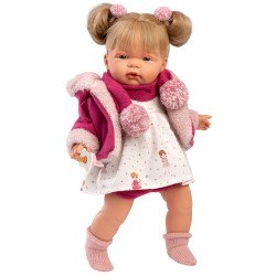 Muñeca Llorens 38 cm - Joelle Llorona con vestido de muñecas y abrigo fucsia