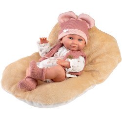 Muñeca Llorens 40 cm - Recién nacida Nica con gorro con orejitas y cojín marrón