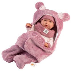 Muñeca Llorens 42 cm - Recién nacida Mimi llorona con saquito fucsia