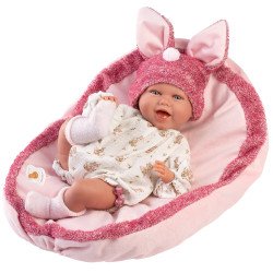 Muñeca Llorens 42 cm - Recién nacida Mimi sonrisas con cojín rosa-fucsia