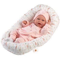 Muñeca Llorens 42 cm - Recién nacida Mimi sonrisas con cunita "Future Artist"
